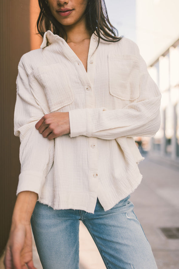 Jasper Woven Cotton Gauze Button-Down Shirt