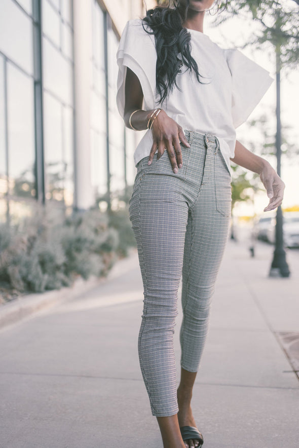 OAT High-Rise Skinny Plaid Pants