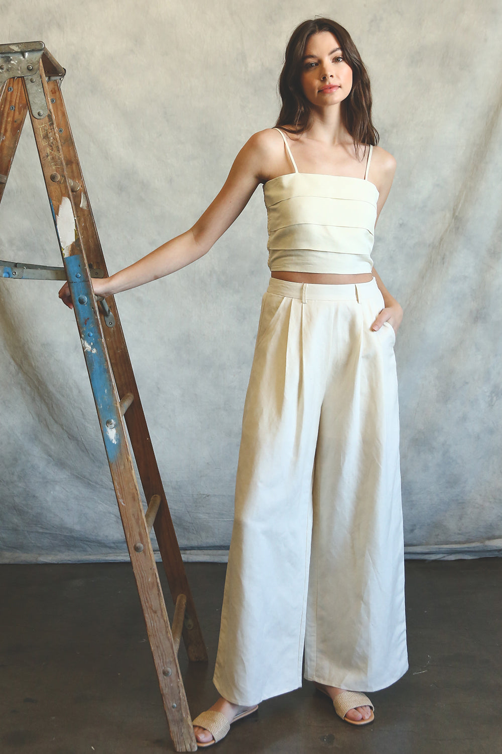 Two-Piece Crop Top And Wide-Leg Pants Set